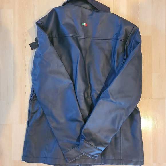 NWT Men's Navy Faux Leather Mid Length Buttoned Jacket - Picture 2 of 9